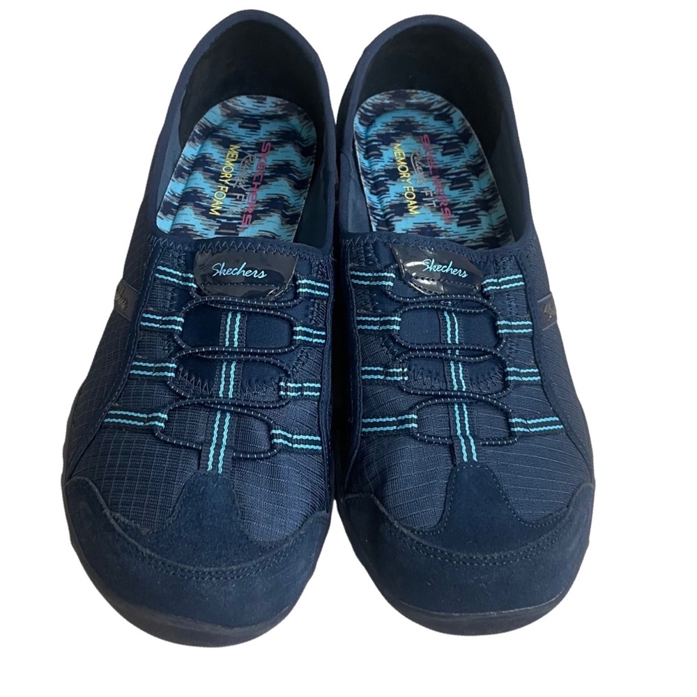 Skechers Relaxed Fit Memory Foam Navy Bungee Slip On Sneakers 22535TX Womens 10